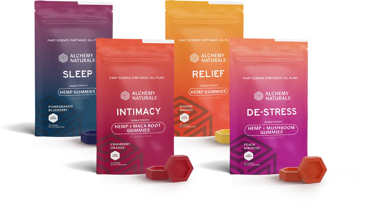 Sleep, Intimacy, Relief and De-Stress hemp gummy pouches